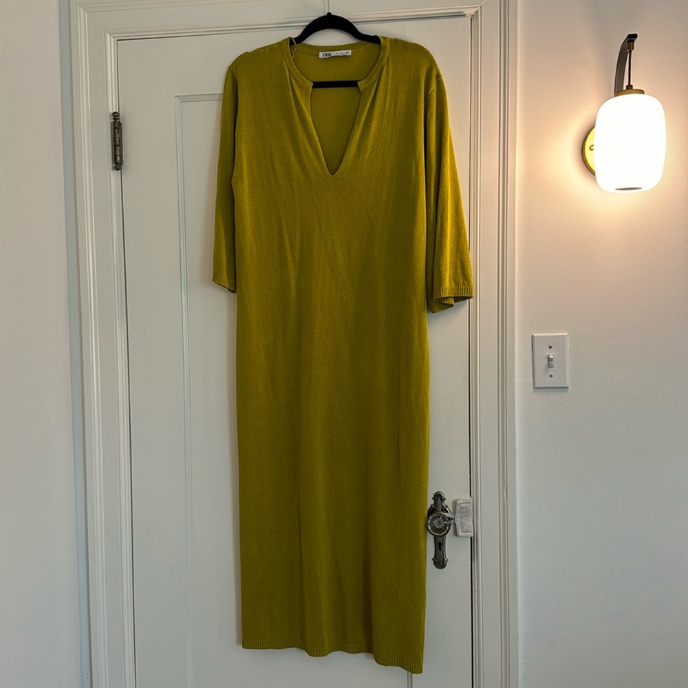 ZARA knit caftan dress in chartreuse